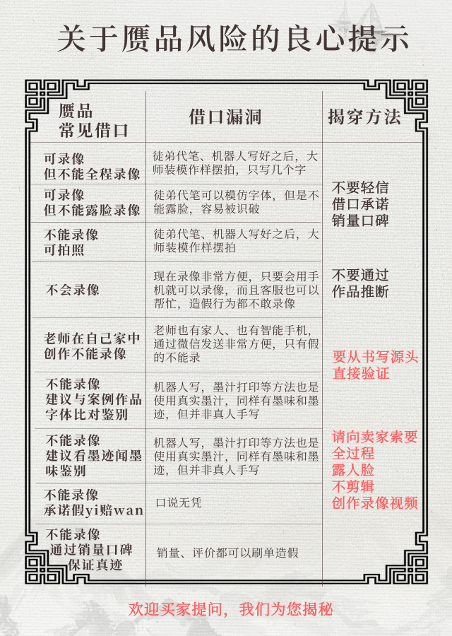 书法定制赝品提示